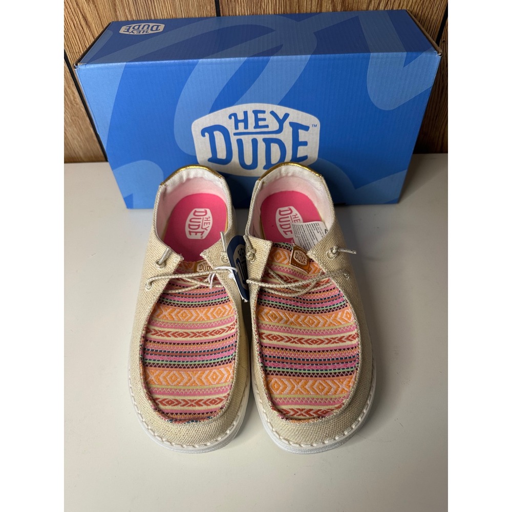 Hey Dude Wendy Boho Festival Natural Gold Geometric Slip On Shoes Kids Size 5